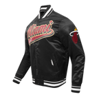 NBA MIAMI HEAT SCRIPT TAIL MEN'S SATIN JACKET (BLACK)