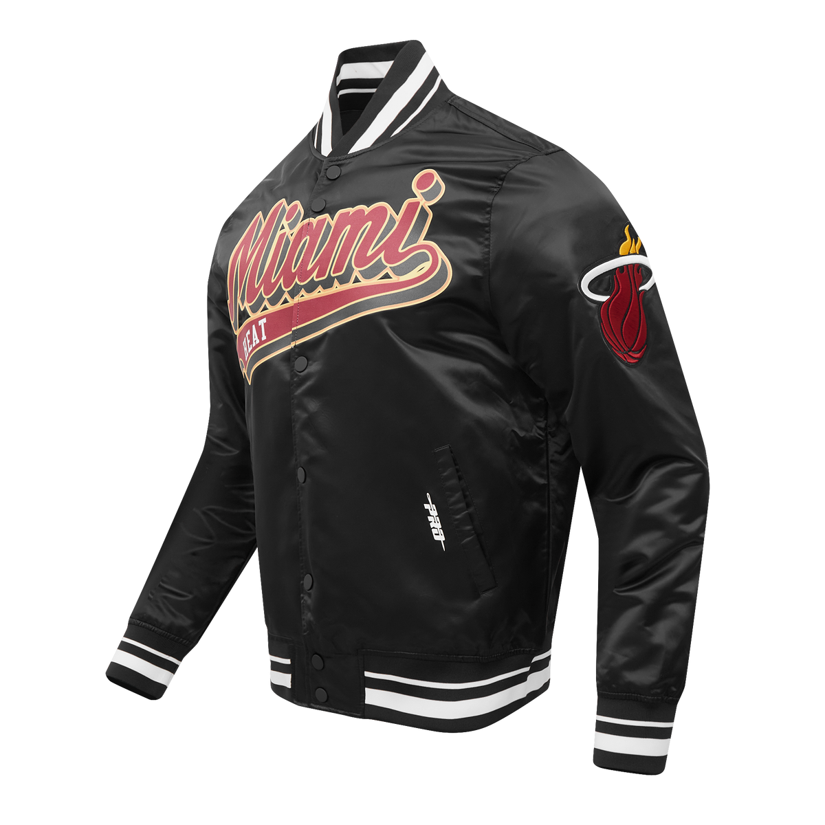 NBA MIAMI HEAT SCRIPT TAIL MEN'S SATIN JACKET (BLACK)