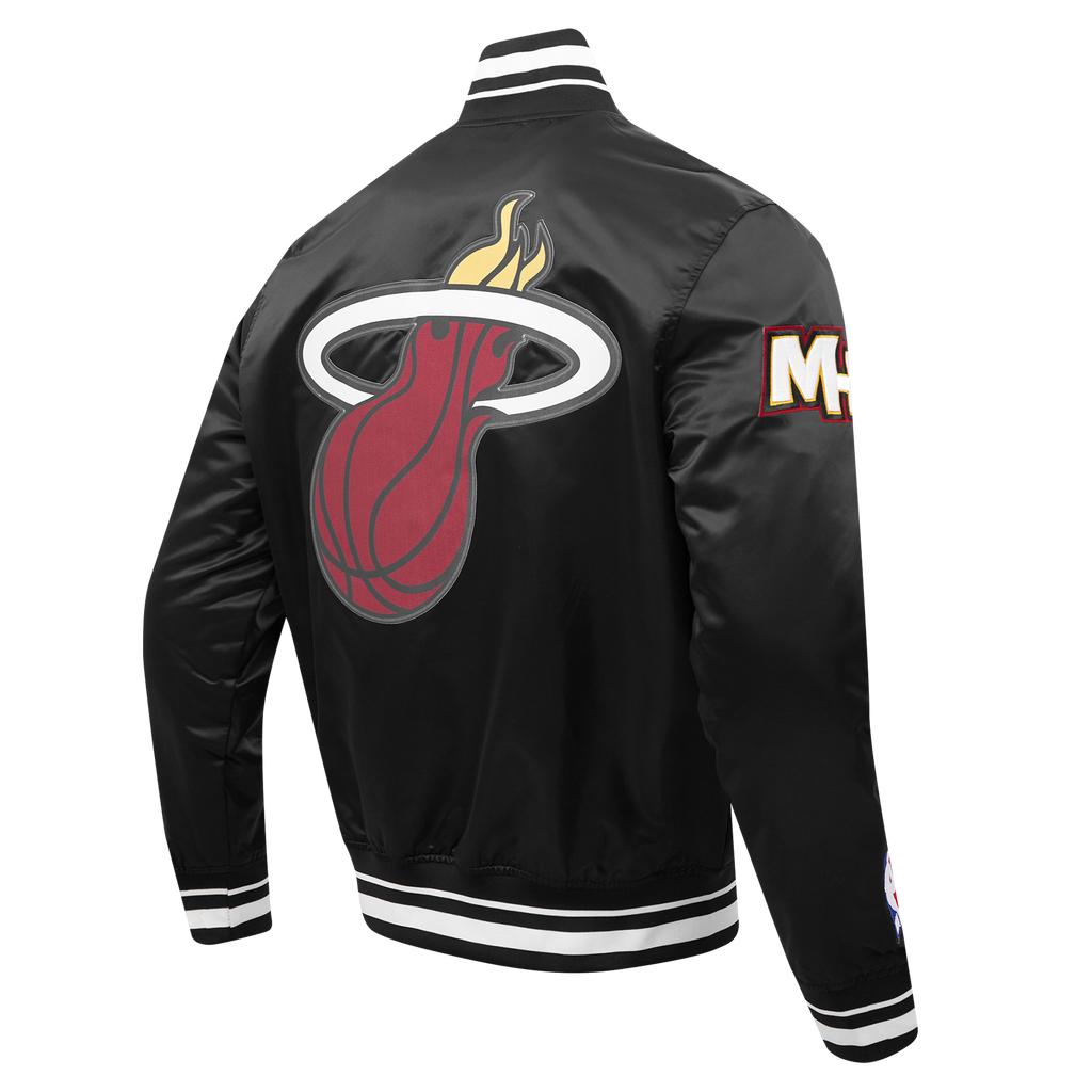 NBA MIAMI HEAT SCRIPT TAIL MEN'S SATIN JACKET (BLACK)