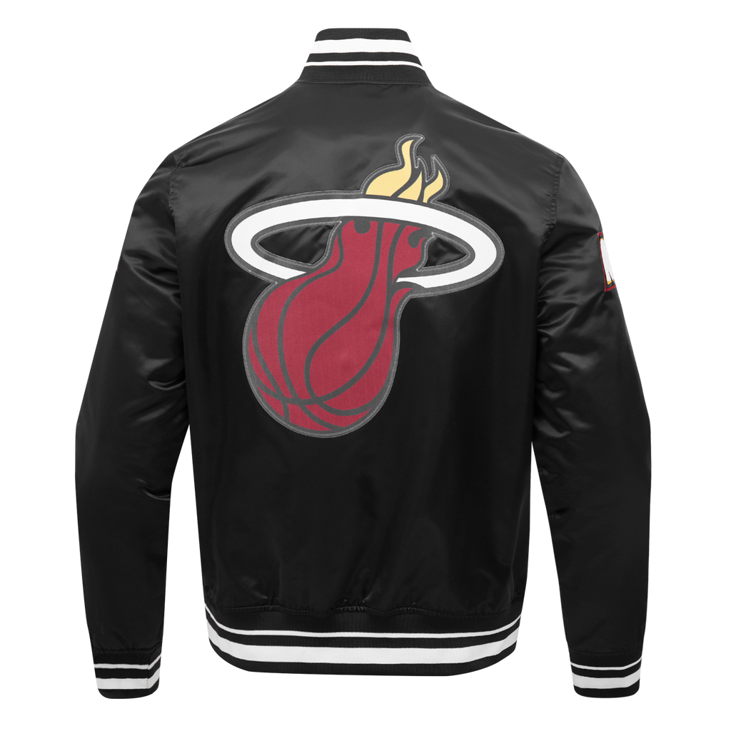 NBA MIAMI HEAT SCRIPT TAIL MEN'S SATIN JACKET (BLACK)