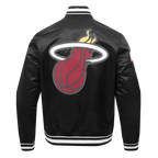 NBA MIAMI HEAT SCRIPT TAIL MEN'S SATIN JACKET (BLACK)