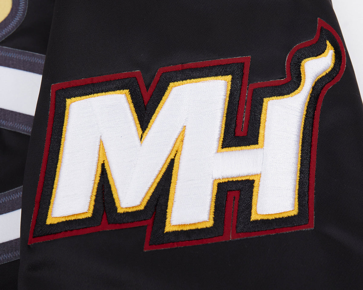 NBA MIAMI HEAT SCRIPT TAIL MEN'S SATIN JACKET (BLACK)