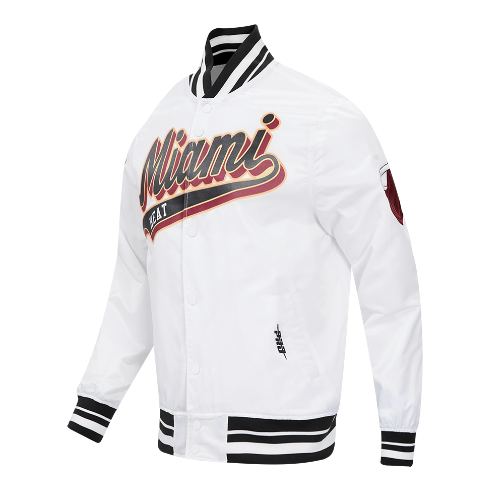 NBA MIAMI HEAT SCRIPT TAIL MEN'S SATIN JACKET (WHITE/BLACK)