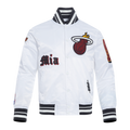 NBA MIAMI HEAT OLD ENGLISH MEN'S RIB SATIN JACKET (WHITE/BLACK)