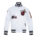 NBA MIAMI HEAT OLD ENGLISH MEN'S RIB SATIN JACKET (WHITE/BLACK)