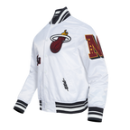 NBA MIAMI HEAT OLD ENGLISH MEN'S RIB SATIN JACKET (WHITE/BLACK)