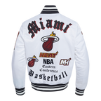 NBA MIAMI HEAT OLD ENGLISH MEN'S RIB SATIN JACKET (WHITE/BLACK)