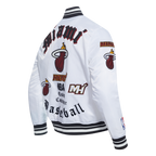 NBA MIAMI HEAT OLD ENGLISH MEN'S RIB SATIN JACKET (WHITE/BLACK)