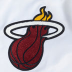 NBA MIAMI HEAT OLD ENGLISH MEN'S RIB SATIN JACKET (WHITE/BLACK)
