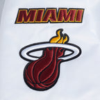 NBA MIAMI HEAT OLD ENGLISH MEN'S RIB SATIN JACKET (WHITE/BLACK)