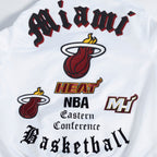 NBA MIAMI HEAT OLD ENGLISH MEN'S RIB SATIN JACKET (WHITE/BLACK)