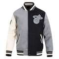 NBA MIAMI HEAT REVERSE FRENCH TERRY MEN'S CB WOOL VARSITY JACKET (BLACK/GRAY/EGGSHELL)