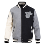 NBA MIAMI HEAT REVERSE FRENCH TERRY MEN'S CB WOOL VARSITY JACKET (BLACK/GRAY/EGGSHELL)