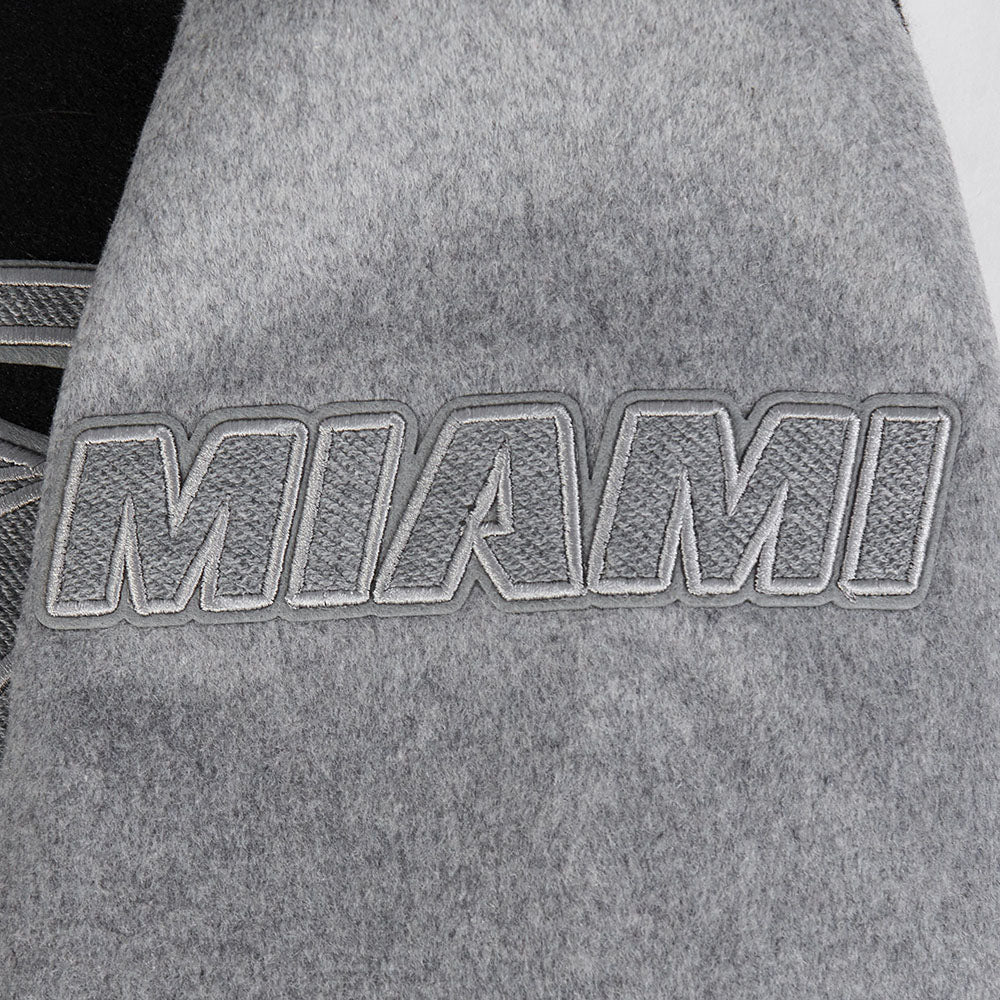 NBA MIAMI HEAT REVERSE FRENCH TERRY MEN'S CB WOOL VARSITY JACKET (BLACK/GRAY/EGGSHELL)