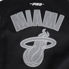 NBA MIAMI HEAT REVERSE FRENCH TERRY MEN'S CB WOOL VARSITY JACKET (BLACK/GRAY/EGGSHELL)