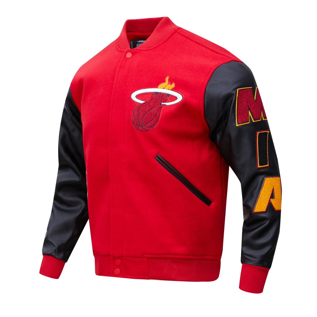 NBA MIAMI HEAT CLASSIC BLOUSON COLLÉGIAL EN LAINE POUR HOMME (ROUGE/NOIR)