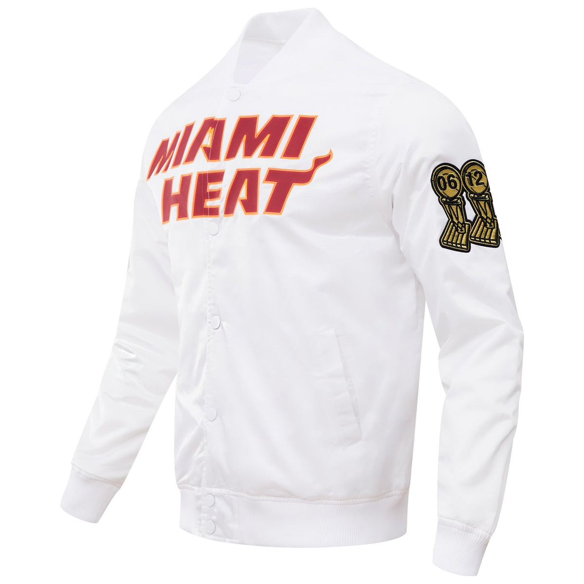 NBA MIAMI HEAT BLOUSON EN SATIN À GRAND LOGO POUR HOMME (BLANC)