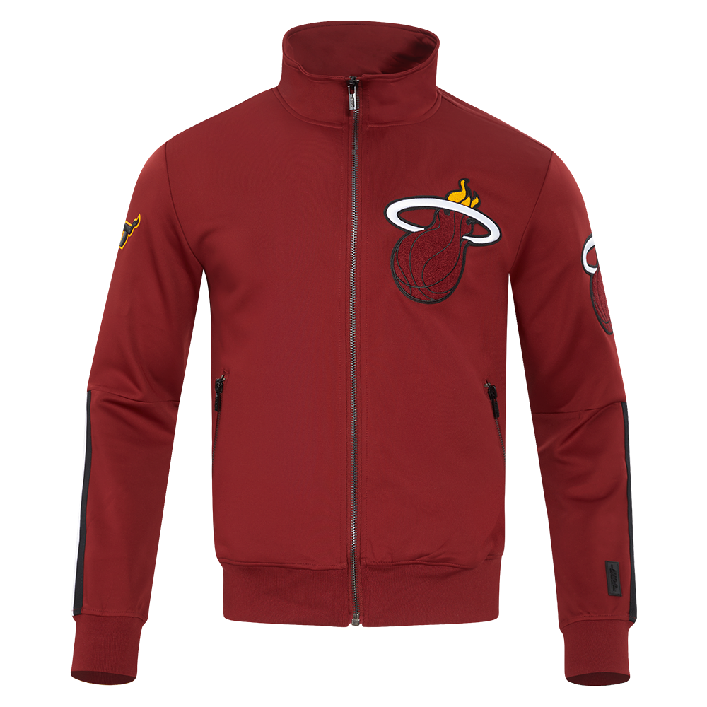 NBA MIAMI HEAT CLASSIC VESTE D'ENTRAÎNEMENT EN MAILLE DOUBLE POUR HOMME (ROUGE CARDINAL/NOIR)