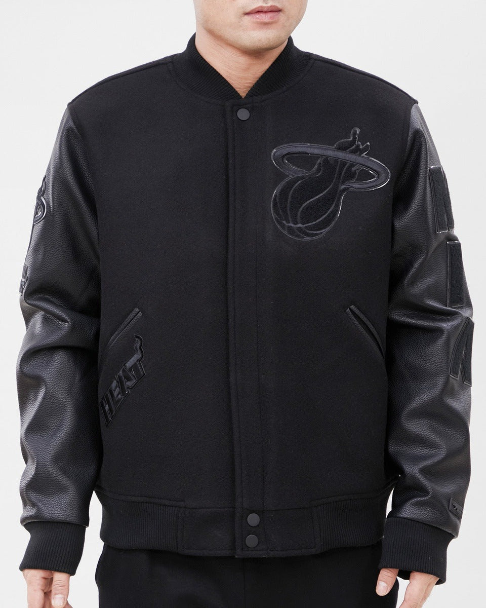 NBA MIAMI HEAT TRIPLE BLACK BLOUSON COLLÉGIAL EN LAINE POUR HOMME (TRIPLE NOIR)
