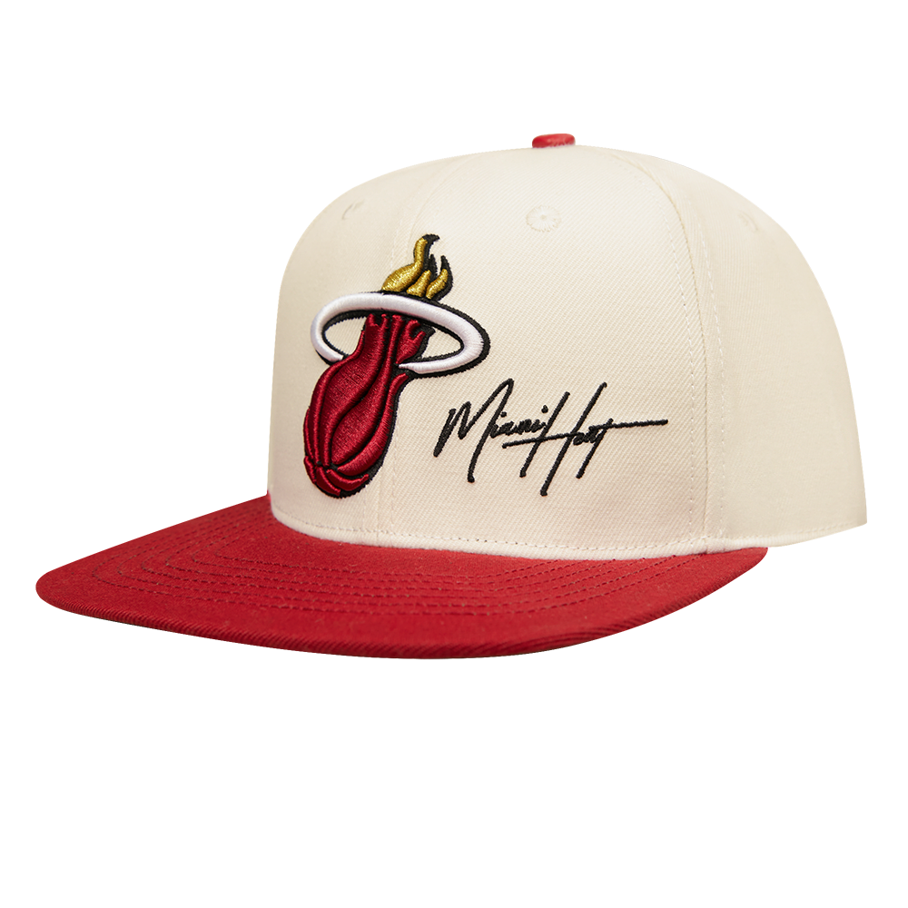 NBA MIAMI HEAT CHAMPIONSHIP EVOLUTION WOOL UNISEX SNAPBACK HAT FC (EGGSHELL/ CARDINAL RED)