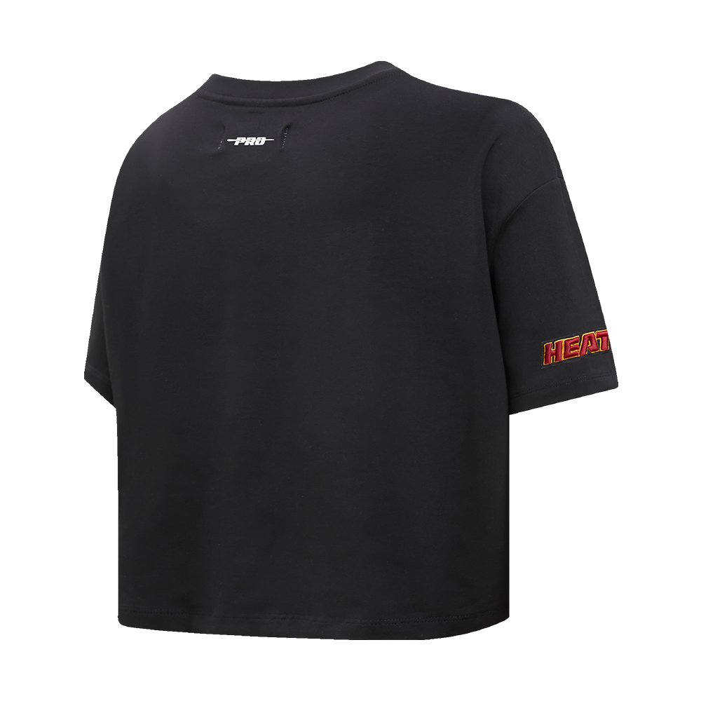NBA MIAMI HEAT SCRIPT TAIL T-SHIRT EN JERSEY SIMPLE À COUPE CARRÉE POUR FEMME (NOIR)
