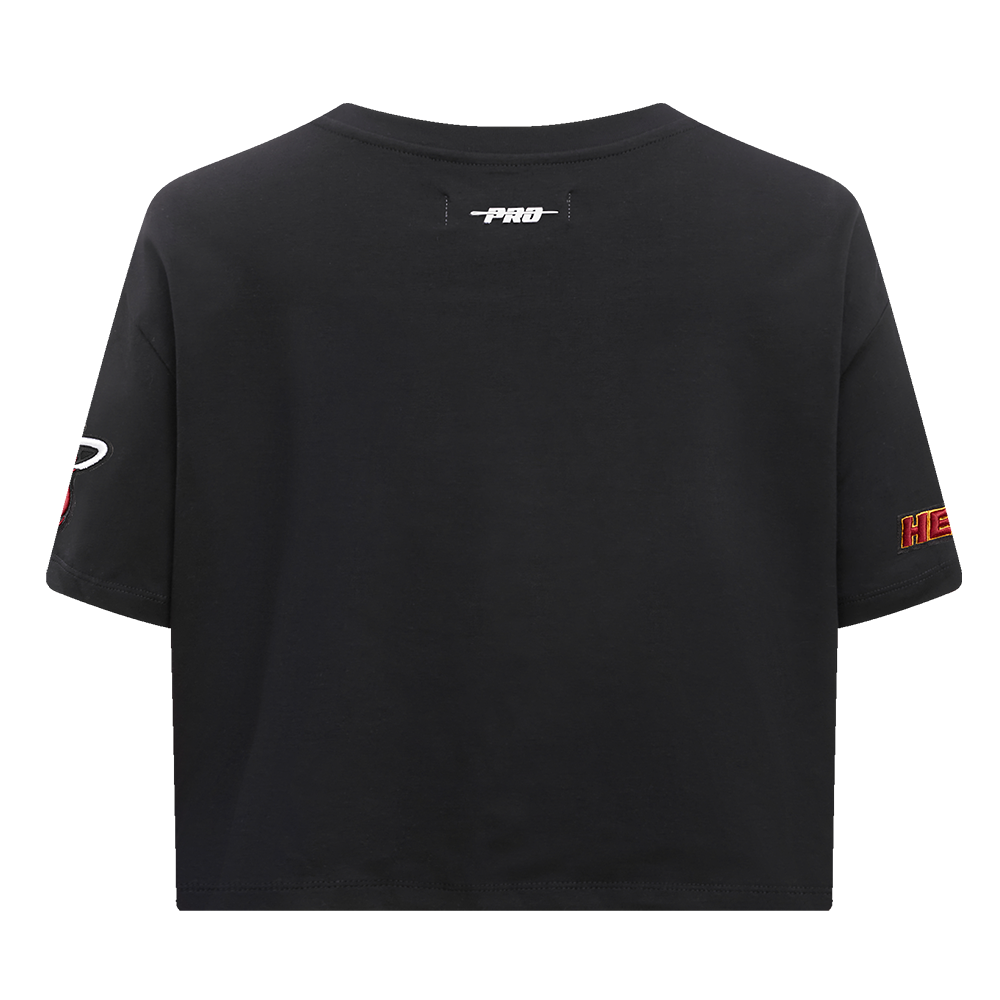 NBA MIAMI HEAT SCRIPT TAIL T-SHIRT EN JERSEY SIMPLE À COUPE CARRÉE POUR FEMME (NOIR)
