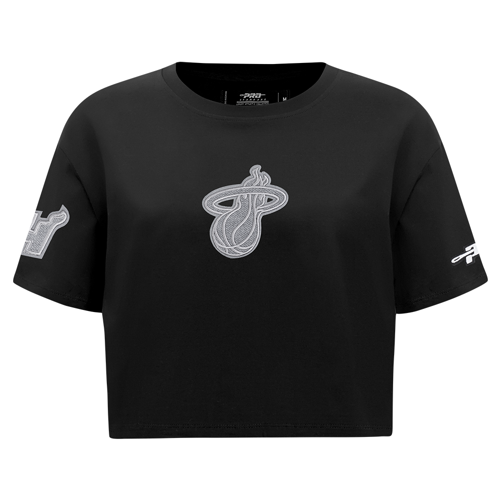 NBA MIAMI HEAT REVERSE FRENCH TERRY T-SHIRT EN JERSEY SIMPLE À COUPE CARRÉE POUR FEMME (NOIR)