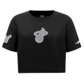 NBA MIAMI HEAT REVERSE FRENCH TERRY T-SHIRT EN JERSEY SIMPLE À COUPE CARRÉE POUR FEMME (NOIR)