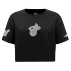 NBA MIAMI HEAT REVERSE FRENCH TERRY T-SHIRT EN JERSEY SIMPLE À COUPE CARRÉE POUR FEMME (NOIR)