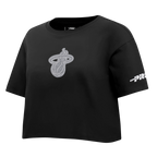 NBA MIAMI HEAT REVERSE FRENCH TERRY T-SHIRT EN JERSEY SIMPLE À COUPE CARRÉE POUR FEMME (NOIR)