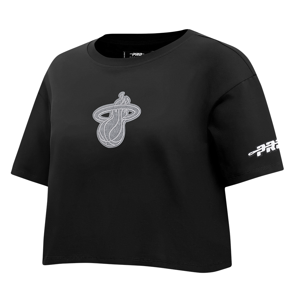 NBA MIAMI HEAT REVERSE FRENCH TERRY T-SHIRT EN JERSEY SIMPLE À COUPE CARRÉE POUR FEMME (NOIR)
