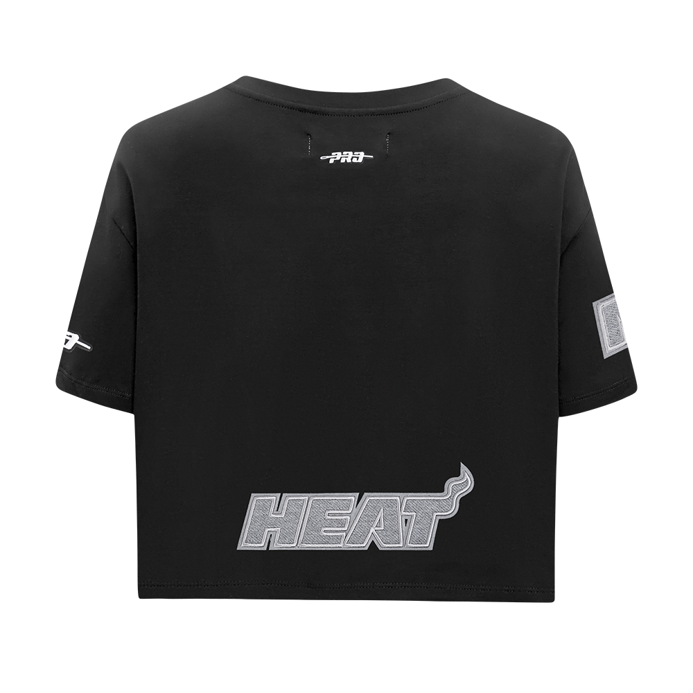 NBA MIAMI HEAT REVERSE FRENCH TERRY T-SHIRT EN JERSEY SIMPLE À COUPE CARRÉE POUR FEMME (NOIR)