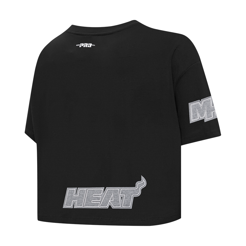 NBA MIAMI HEAT REVERSE FRENCH TERRY T-SHIRT EN JERSEY SIMPLE À COUPE CARRÉE POUR FEMME (NOIR)