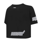 NBA MIAMI HEAT REVERSE FRENCH TERRY T-SHIRT EN JERSEY SIMPLE À COUPE CARRÉE POUR FEMME (NOIR)