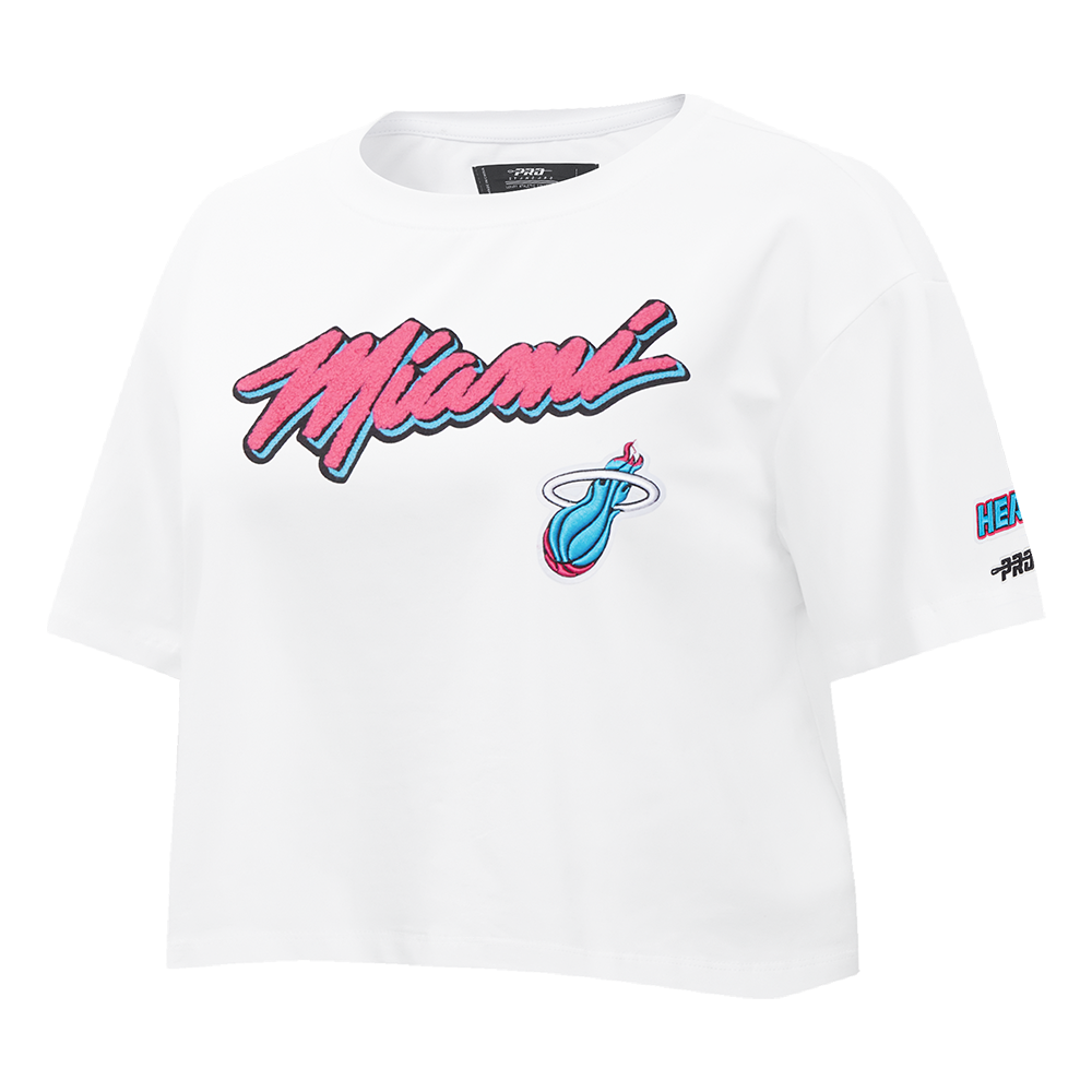 NBA MIAMI HEAT VICE CITY EDITION 24-25 WOMEN'S SINGLE JERSEY BOXY TEE (WHITE)