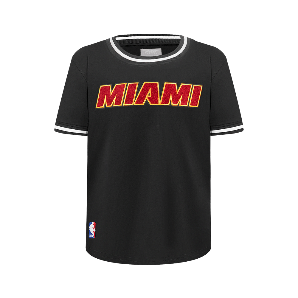 NBA MIAMI HEAT CLASSIC BIG BOY'S SHORT SLEEVE STRIPED RIB TEE (BLACK)