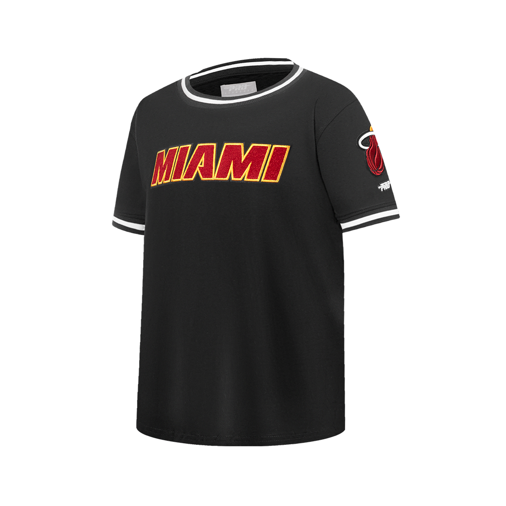 NBA MIAMI HEAT CLASSIC BIG BOY'S SHORT SLEEVE STRIPED RIB TEE (BLACK)