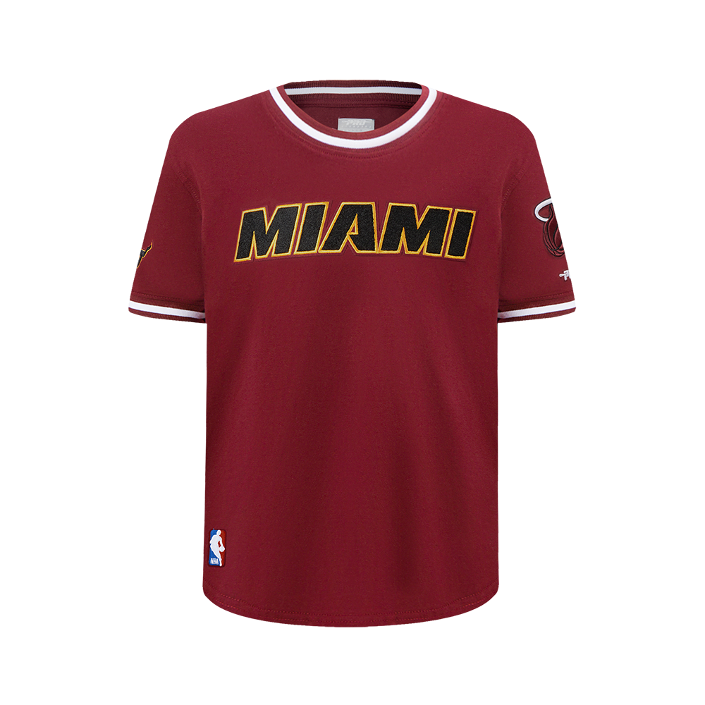 NBA MIAMI HEAT CLASSIC BIG BOY'S SS STRIPED RIB TEE (CARDINAL RED)