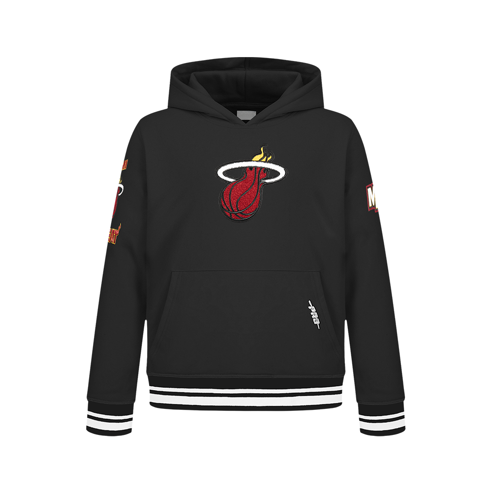 NBA MIAMI HEAT RETRO CLASSIC BIG BOY'S RIB FLEECE PULLOVER HOODIE (BLACK)