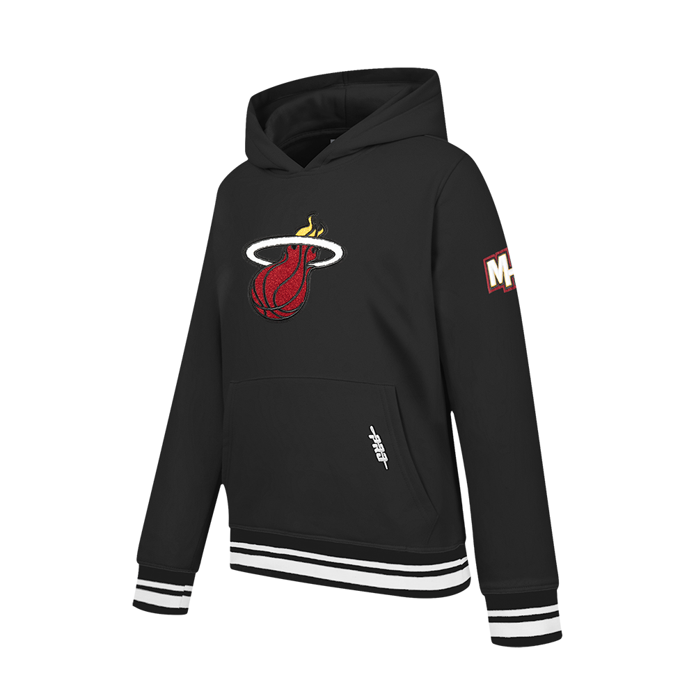 NBA MIAMI HEAT RETRO CLASSIC BIG BOYS RIB FLEECE PULLOVER HOODIE (BLACK)