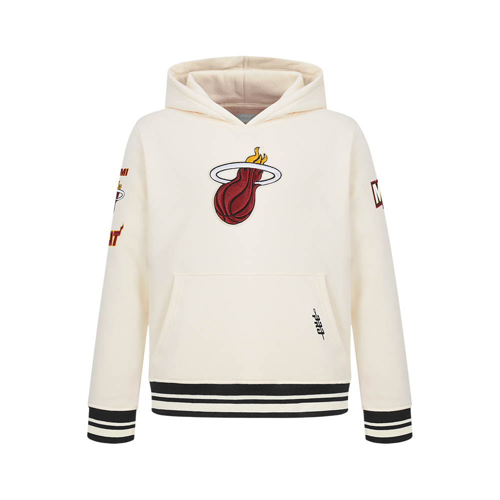 NBA MIAMI HEAT RETRO CLASSIC CHANDAIL À CAPUCHON EN MOLLETON CÔTELÉ POUR GARÇON JUNIOR (COQUILLE D'ŒUF/NOIR)