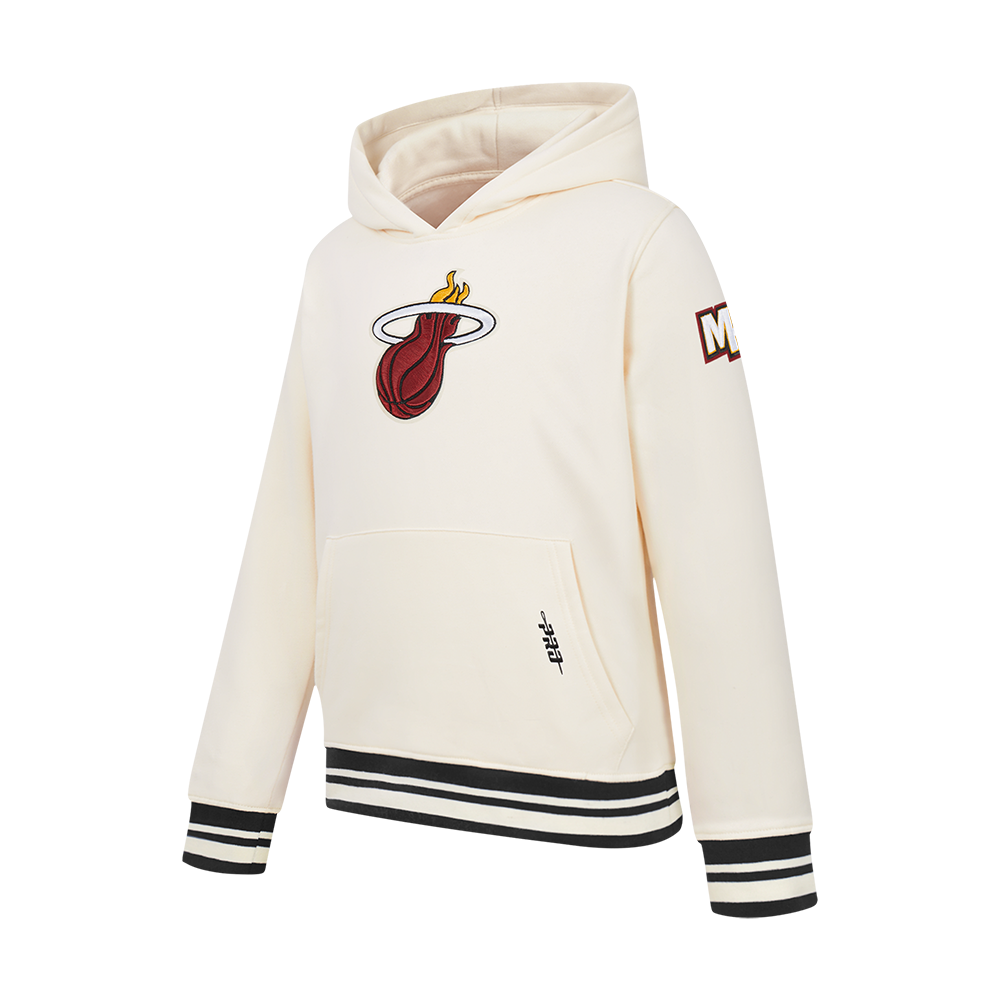 NBA MIAMI HEAT RETRO CLASSIC CHANDAIL À CAPUCHON EN MOLLETON CÔTELÉ POUR GARÇON JUNIOR (COQUILLE D'ŒUF/NOIR)