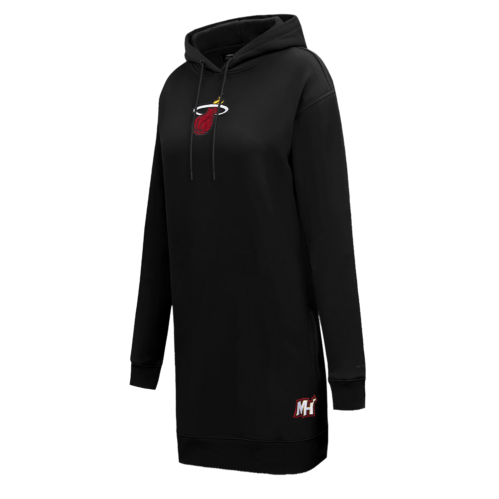 NBA MIAMI HEAT CLASSIC WOMEN'S FLEECE PULLOVER HOODIE DRESS (BLACK)