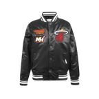 NBA MIAMI HEAT RETRO CLASSIC BLOUSON EN SATIN À BORDS CÔTELÉS POUR GARÇON JUNIOR (NOIR)