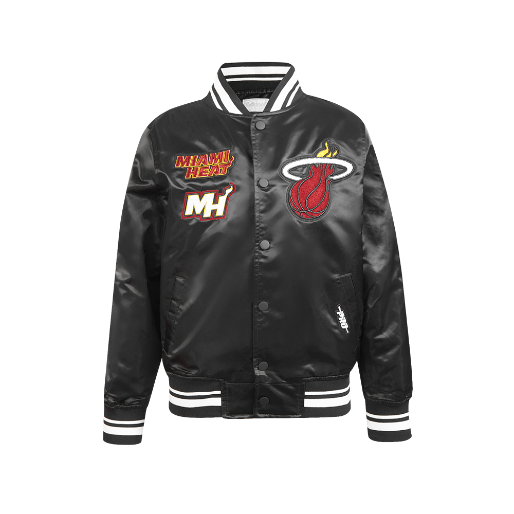 NBA MIAMI HEAT RETRO CLASSIC BLOUSON EN SATIN À BORDS CÔTELÉS POUR GARÇON JUNIOR (NOIR)