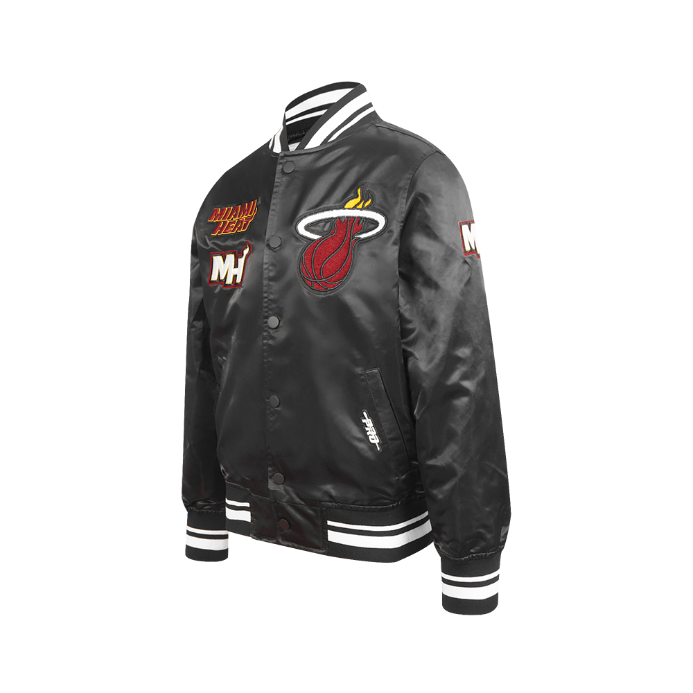 NBA MIAMI HEAT RETRO CLASSIC BLOUSON EN SATIN À BORDS CÔTELÉS POUR GARÇON JUNIOR (NOIR)