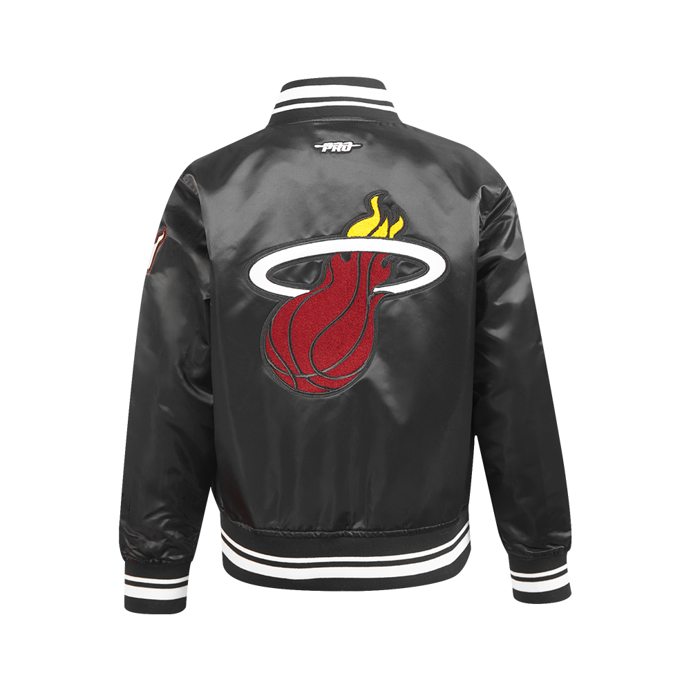 NBA MIAMI HEAT RETRO CLASSIC BLOUSON EN SATIN À BORDS CÔTELÉS POUR GARÇON JUNIOR (NOIR)