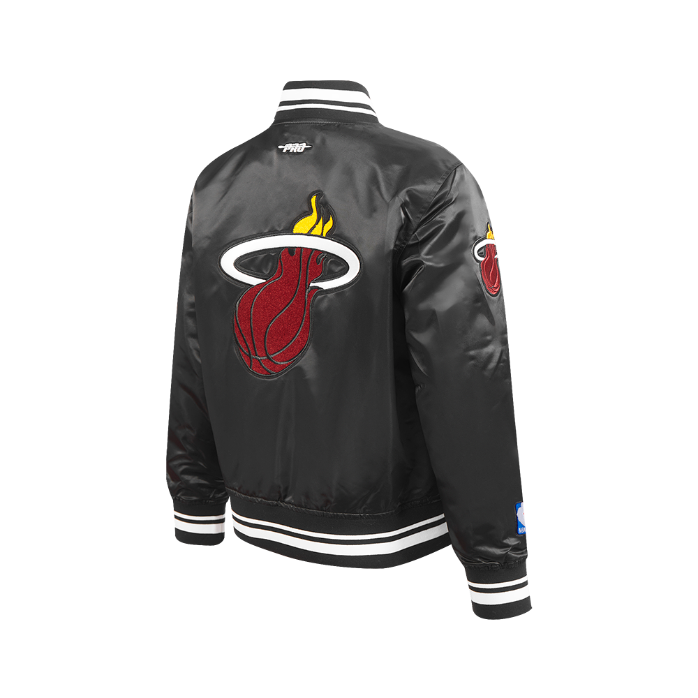 NBA MIAMI HEAT RETRO CLASSIC BLOUSON EN SATIN À BORDS CÔTELÉS POUR GARÇON JUNIOR (NOIR)