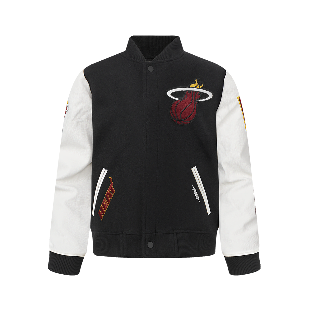 NBA MIAMI HEAT CLASSIC BIG BOY'S WOOL VARSITY JACKET (BLACK/WHITE)