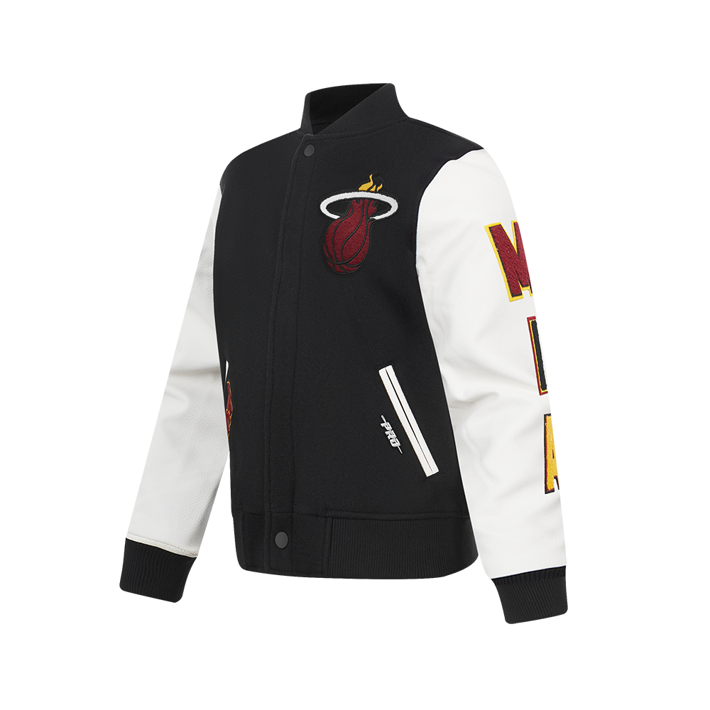NBA MIAMI HEAT CLASSIC BIG BOY'S WOOL VARSITY JACKET (BLACK/WHITE)